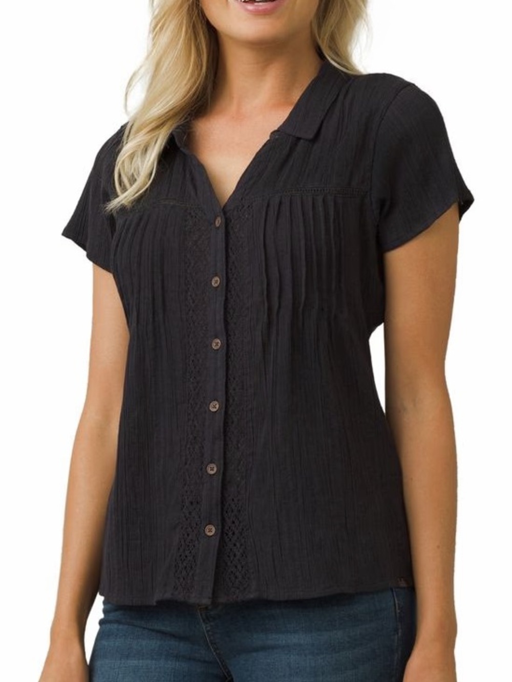 Prana Black Katya Organic Cotton Blouse Top XL